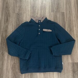 Men's Teal Quilted Sweater Size Large 1/2 Button Quilted Pullover